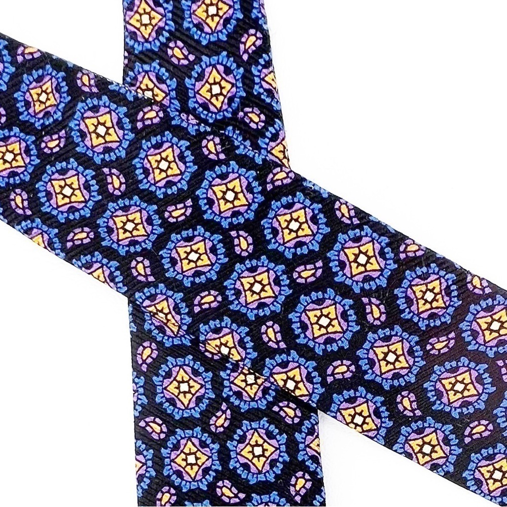 Robert Talbott Silk Bow Tie Blue Purple Yellow Black Woven New